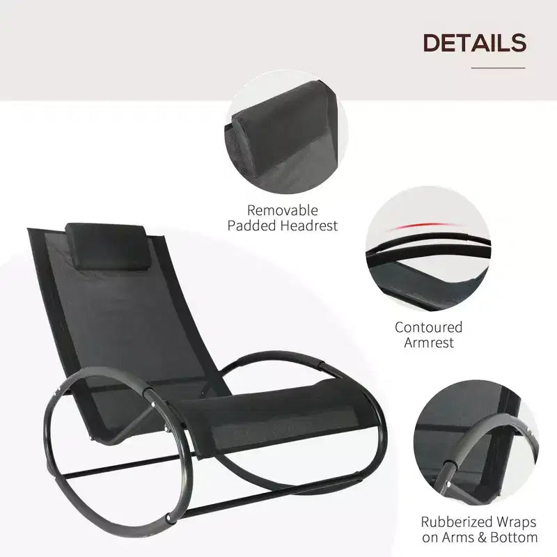 Zero Gravity Rocking Lounge Chair Patio Pool Chaise Recliner with Removable Pillow