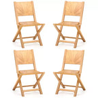 Costway 4 PCS Folding Patio Chairs w/ Inclined Backrest Teak Wood Outdoor Dining Chairs