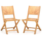 Costway 4 PCS Folding Patio Chairs w/ Inclined Backrest Teak Wood Outdoor Dining Chairs