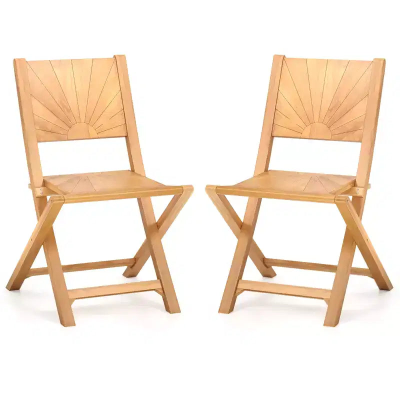 Costway 4 PCS Folding Patio Chairs w/ Inclined Backrest Teak Wood Outdoor Dining Chairs