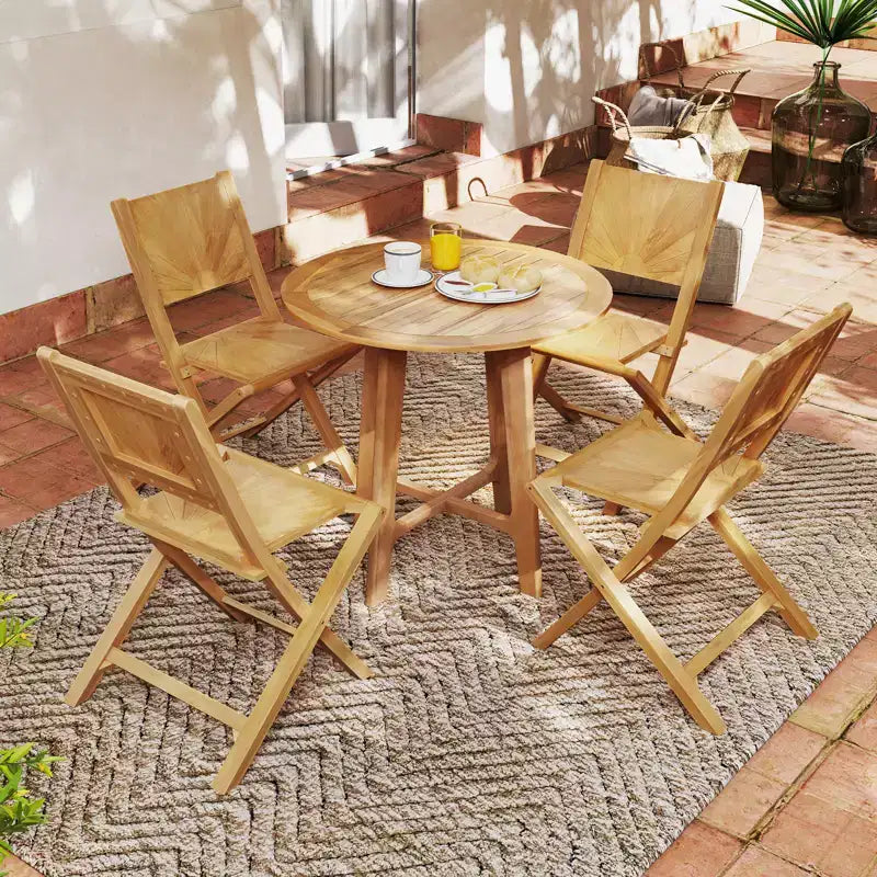 Costway 4 PCS Folding Patio Chairs w/ Inclined Backrest Teak Wood Outdoor Dining Chairs