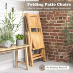 Costway 4 PCS Folding Patio Chairs w/ Inclined Backrest Teak Wood Outdoor Dining Chairs
