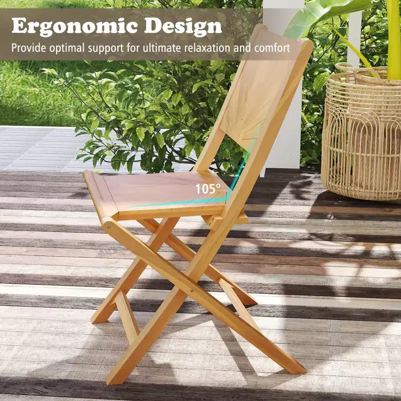 Costway 4 PCS Folding Patio Chairs w/ Inclined Backrest Teak Wood Outdoor Dining Chairs