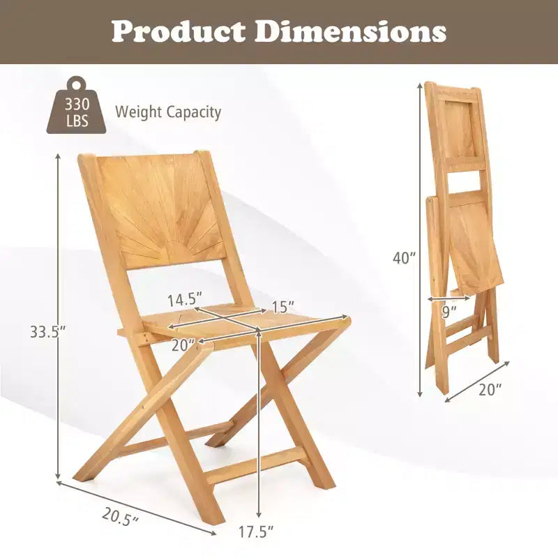 Costway 4 PCS Folding Patio Chairs w/ Inclined Backrest Teak Wood Outdoor Dining Chairs