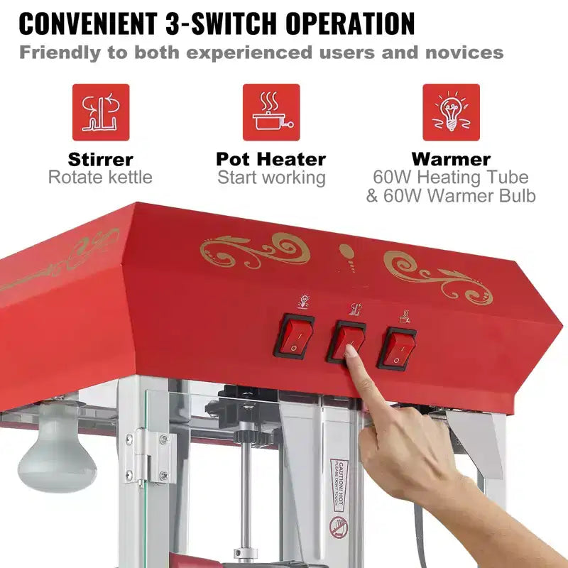 Popcorn Popper Machine 8 Oz Countertop Popcorn Maker 850w 48 Cups Red Heavy Duty