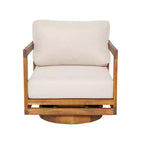 Fauteuil de jardin pivotant à 360° ModernLuxe, structure en bois d'acacia finition teck avec coussin beige, chaise de terrasse résistante aux intempéries