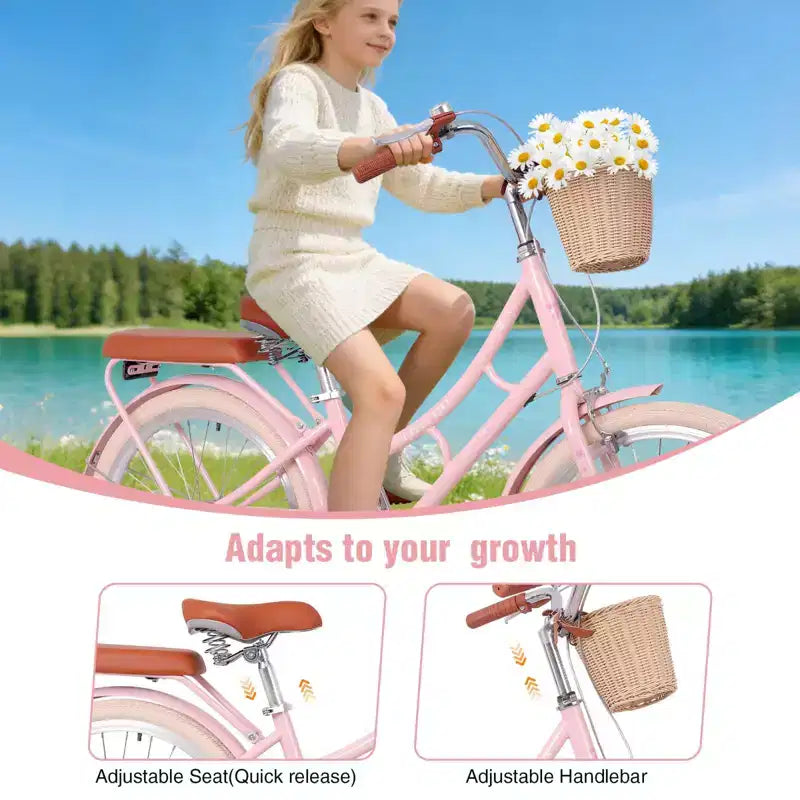 Vélo de croisière de plage NAYSAYE pour filles avec panier avant et cadre en acier robuste pour un trajet confortable en ville, rose, 58,39*24,53*36,93