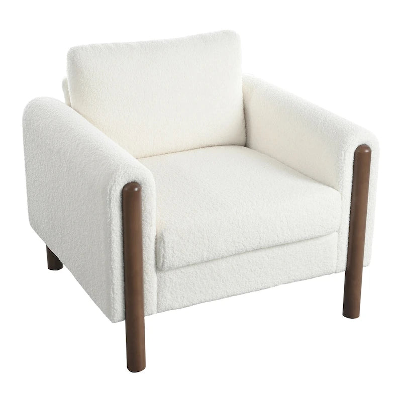 White 33.5 Upholstered Accent Chair with Walnut Legs