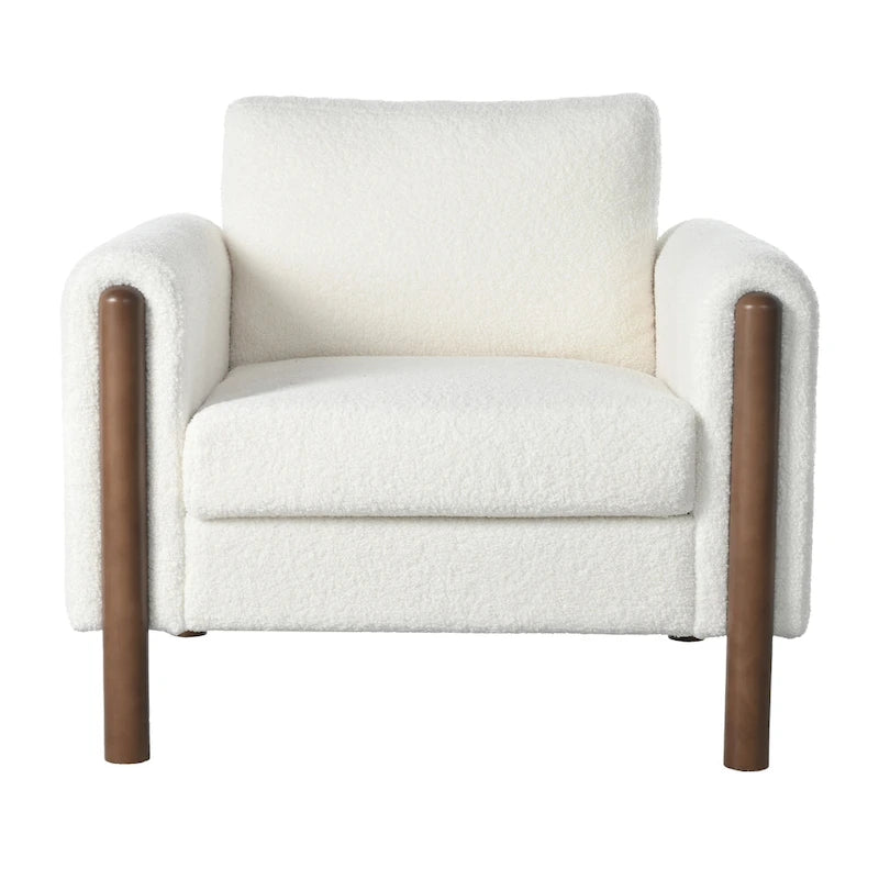 White 33.5 Upholstered Accent Chair with Walnut Legs