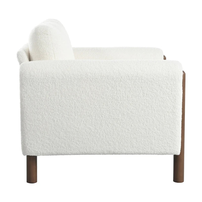 White 33.5 Upholstered Accent Chair with Walnut Legs