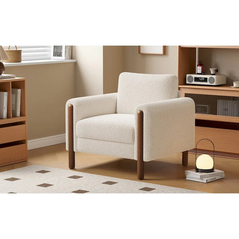 White 33.5 Upholstered Accent Chair with Walnut Legs