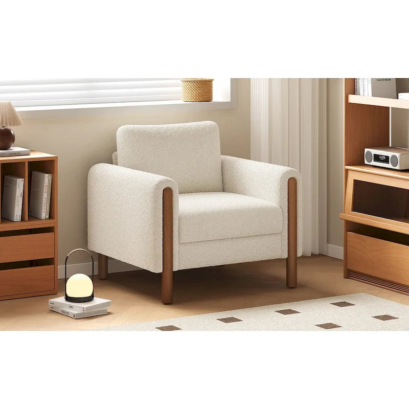 White 33.5 Upholstered Accent Chair with Walnut Legs