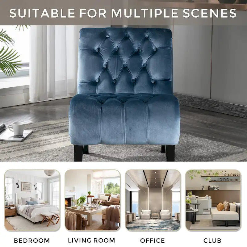 Light Blue Tufted Upholstered Accent Chair with Wood Legs