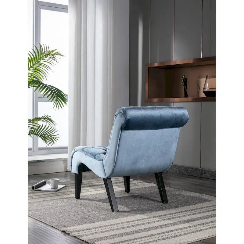 Light Blue Tufted Upholstered Accent Chair with Wood Legs