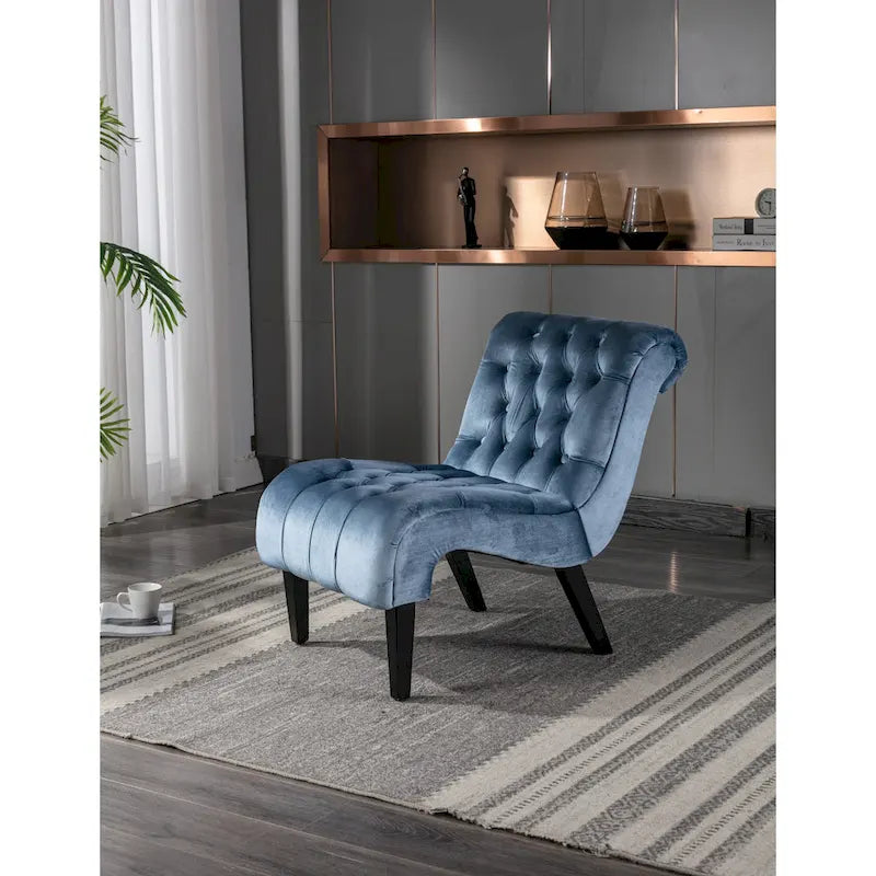 Light Blue Tufted Upholstered Accent Chair with Wood Legs