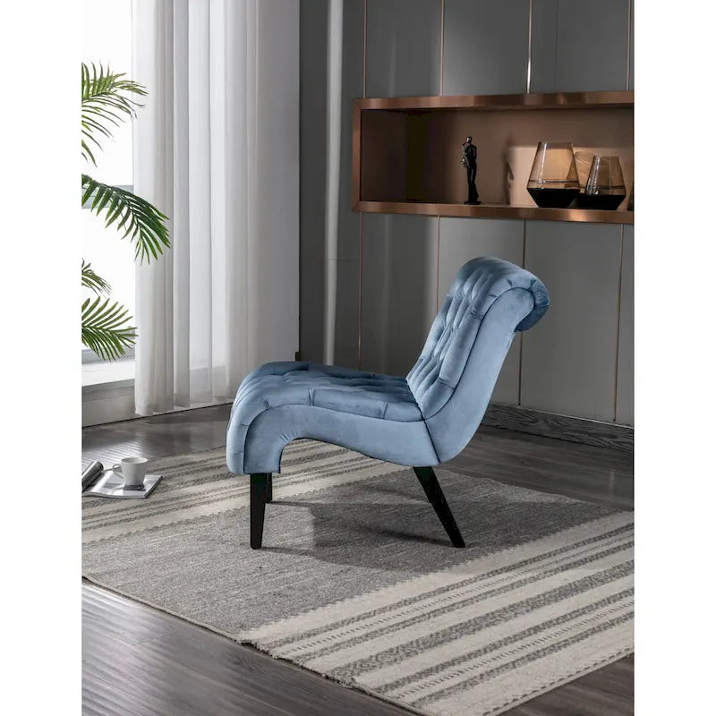 Light Blue Tufted Upholstered Accent Chair with Wood Legs