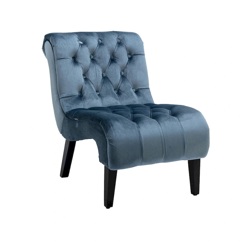 Light Blue Tufted Upholstered Accent Chair with Wood Legs