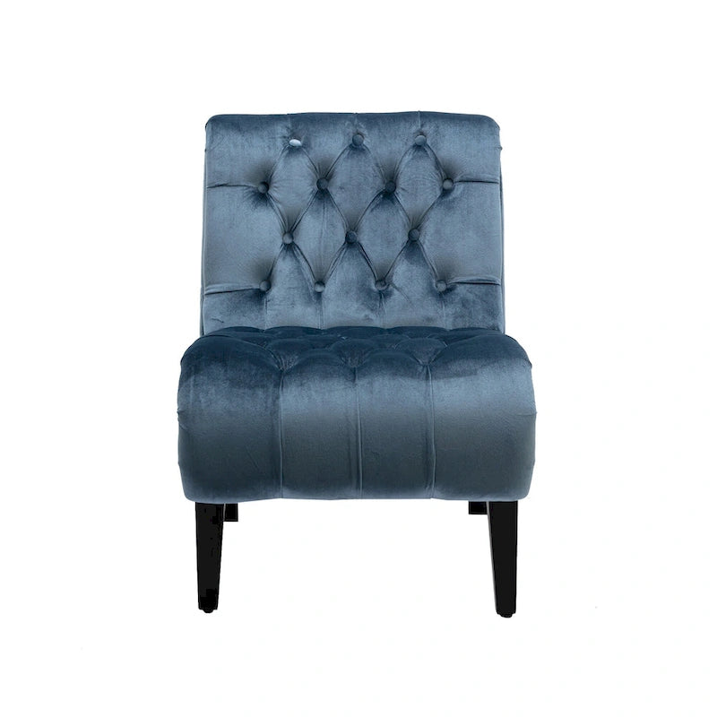 Light Blue Tufted Upholstered Accent Chair with Wood Legs