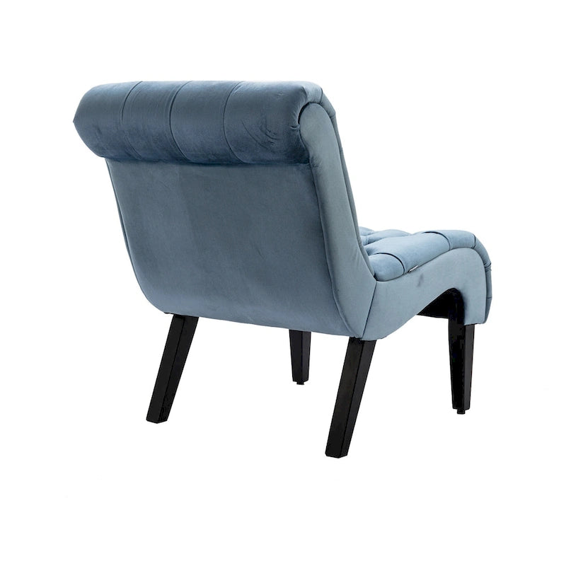 Light Blue Tufted Upholstered Accent Chair with Wood Legs