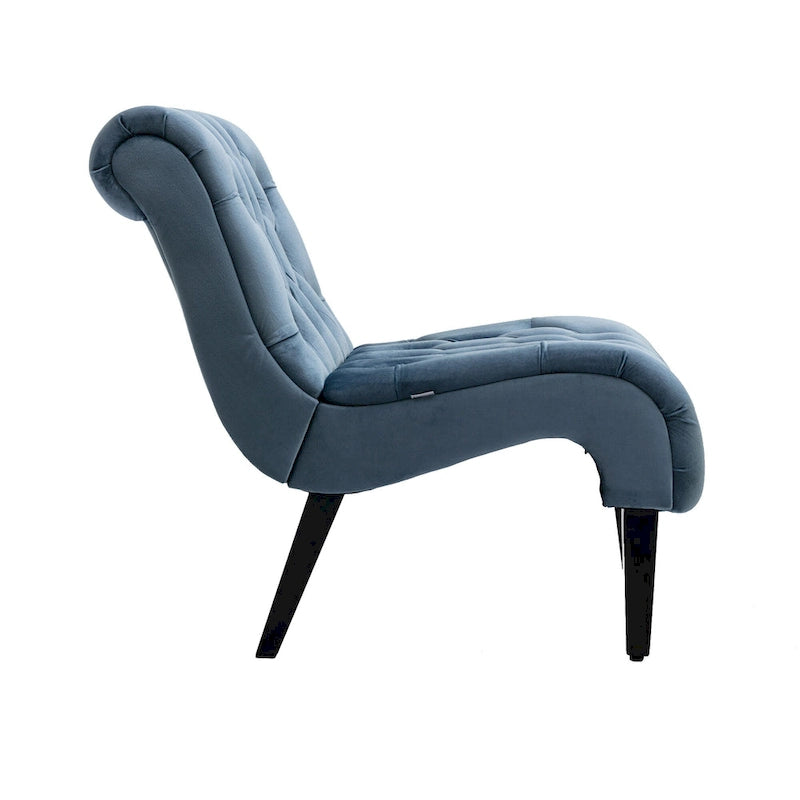 Light Blue Tufted Upholstered Accent Chair with Wood Legs