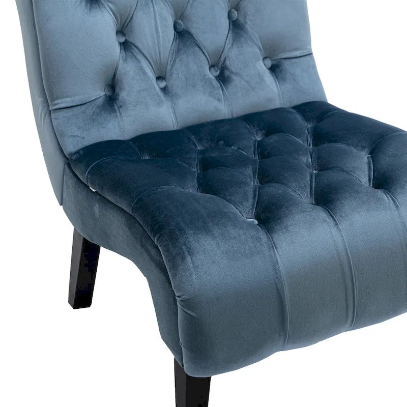 Light Blue Tufted Upholstered Accent Chair with Wood Legs