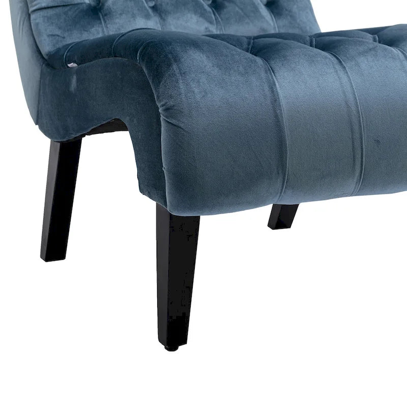 Light Blue Tufted Upholstered Accent Chair with Wood Legs