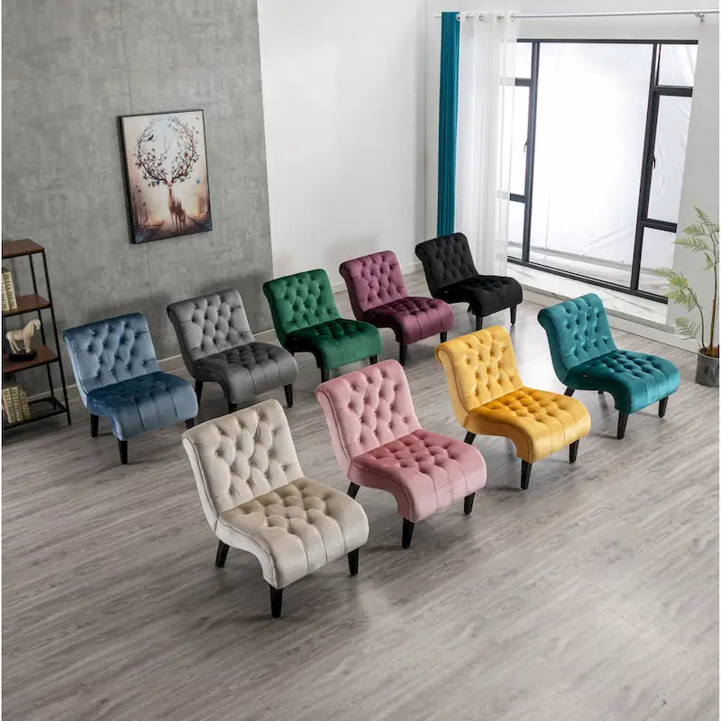 Light Blue Tufted Upholstered Accent Chair with Wood Legs