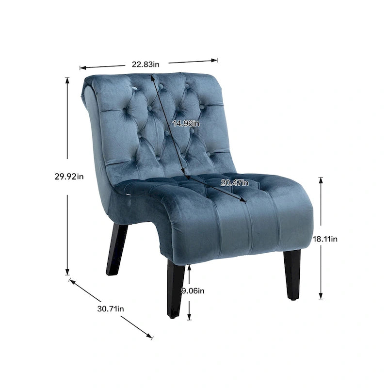 Light Blue Tufted Upholstered Accent Chair with Wood Legs