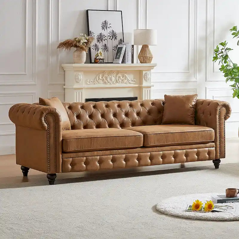 85.5-Inch Tech Fabric 3-Seater Sofa with Cushions