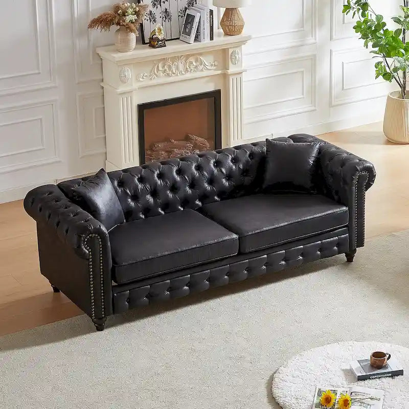 85.5-Inch Tech Fabric 3-Seater Sofa with Cushions