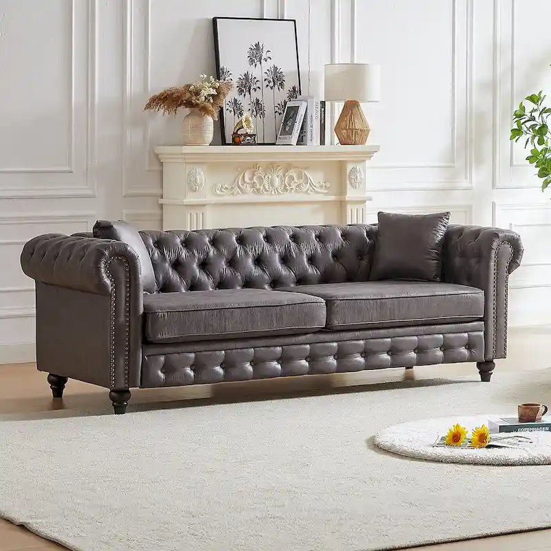 85.5-Inch Tech Fabric 3-Seater Sofa with Cushions