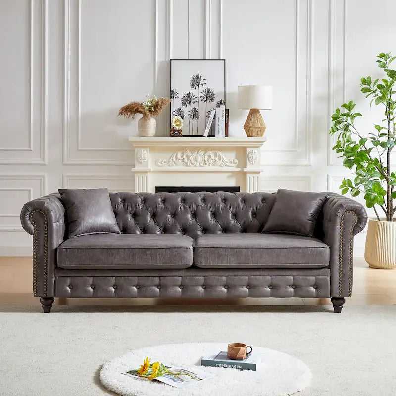 85.5-Inch Tech Fabric 3-Seater Sofa with Cushions
