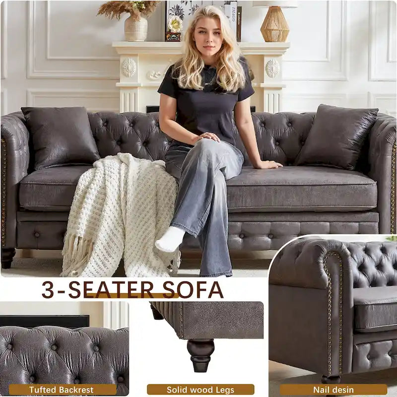 85.5-Inch Tech Fabric 3-Seater Sofa with Cushions