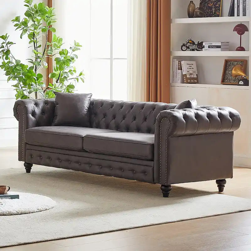 85.5-Inch Tech Fabric 3-Seater Sofa with Cushions