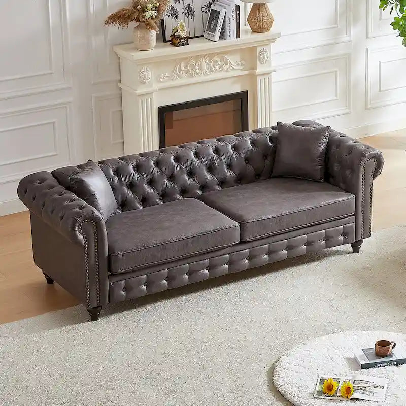 85.5-Inch Tech Fabric 3-Seater Sofa with Cushions