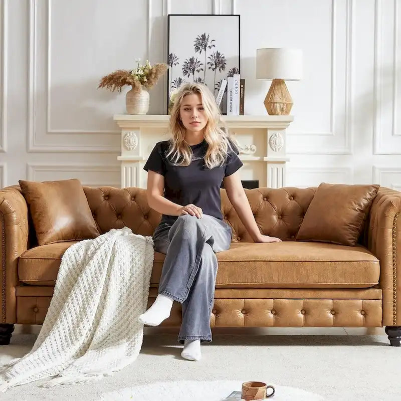 85.5-Inch Tech Fabric 3-Seater Sofa with Cushions