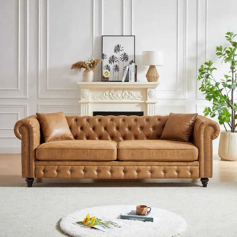 85.5-Inch Tech Fabric 3-Seater Sofa with Cushions