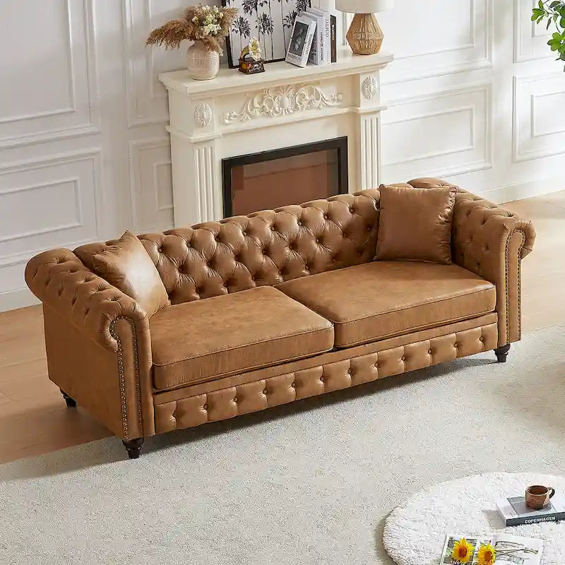 85.5-Inch Tech Fabric 3-Seater Sofa with Cushions