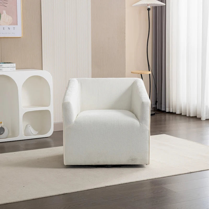 31 Chenille Upholstered Barrel Arm Chair with Swivel Base