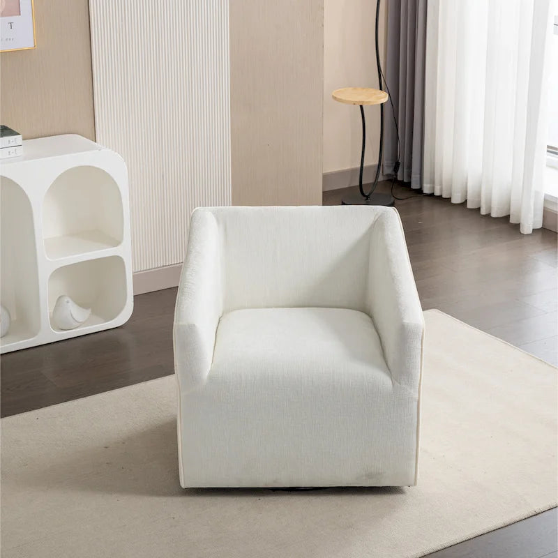 31 Chenille Upholstered Barrel Arm Chair with Swivel Base