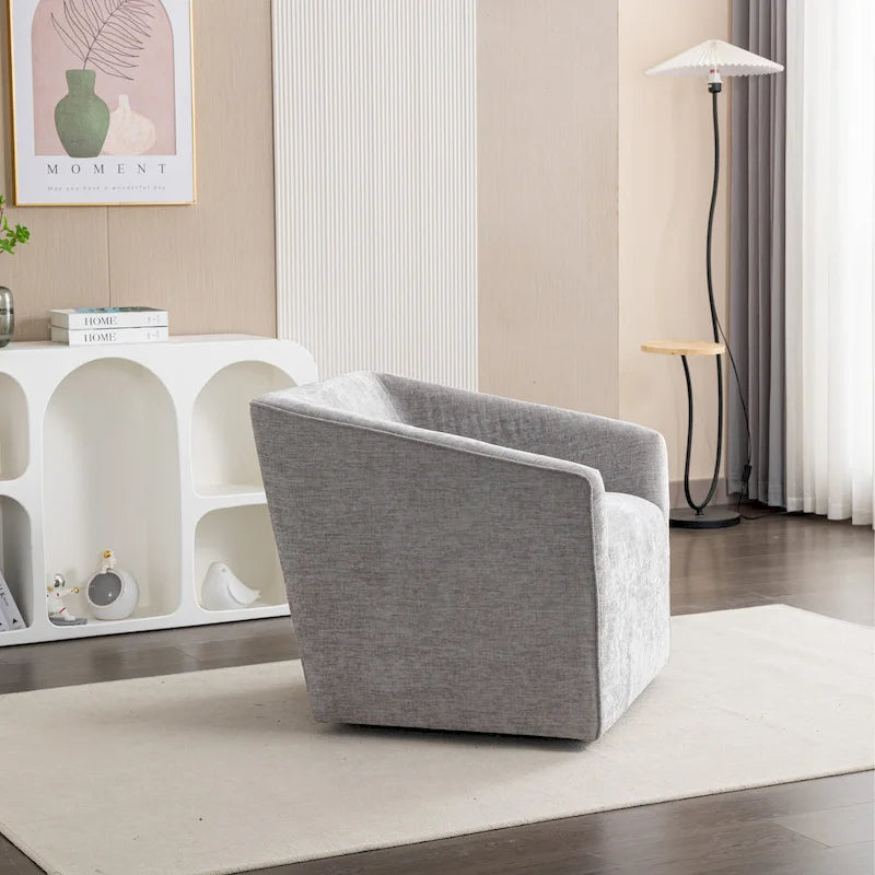 31 Chenille Upholstered Barrel Arm Chair with Swivel Base