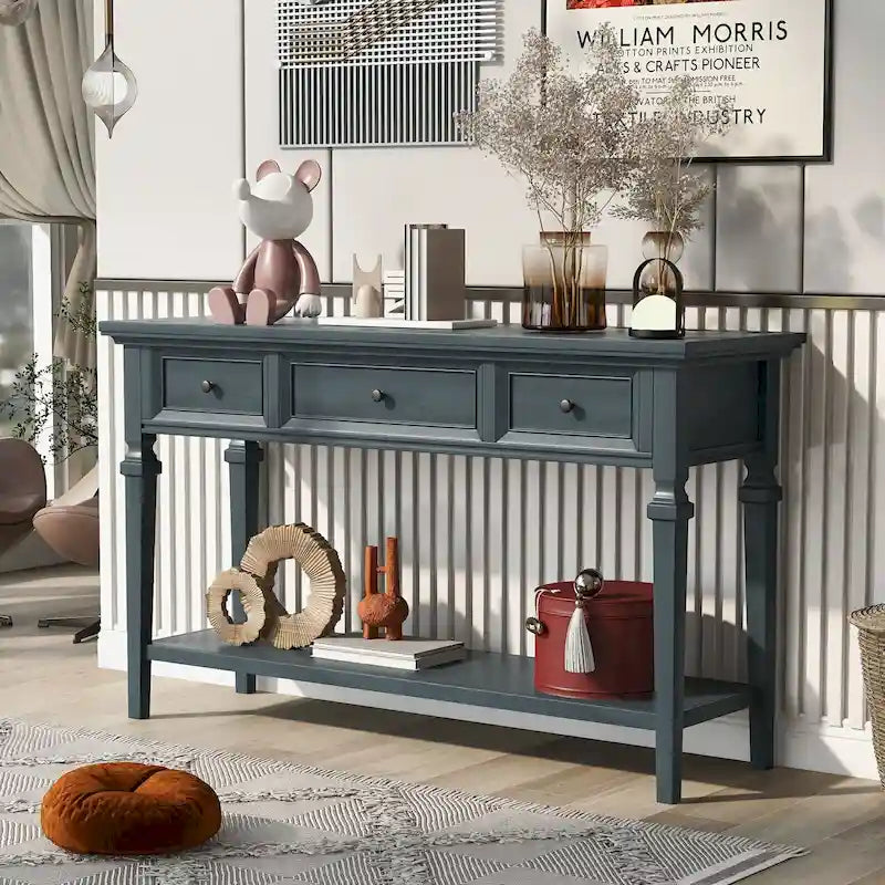 Vintage Solid Wood Console Table with 3 Drawers and Bottom Shelf, 50-Inch