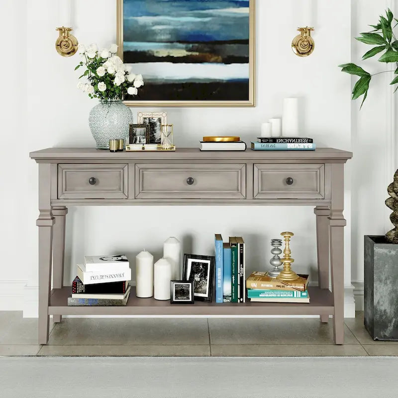 Vintage Solid Wood Console Table with 3 Drawers and Bottom Shelf, 50-Inch