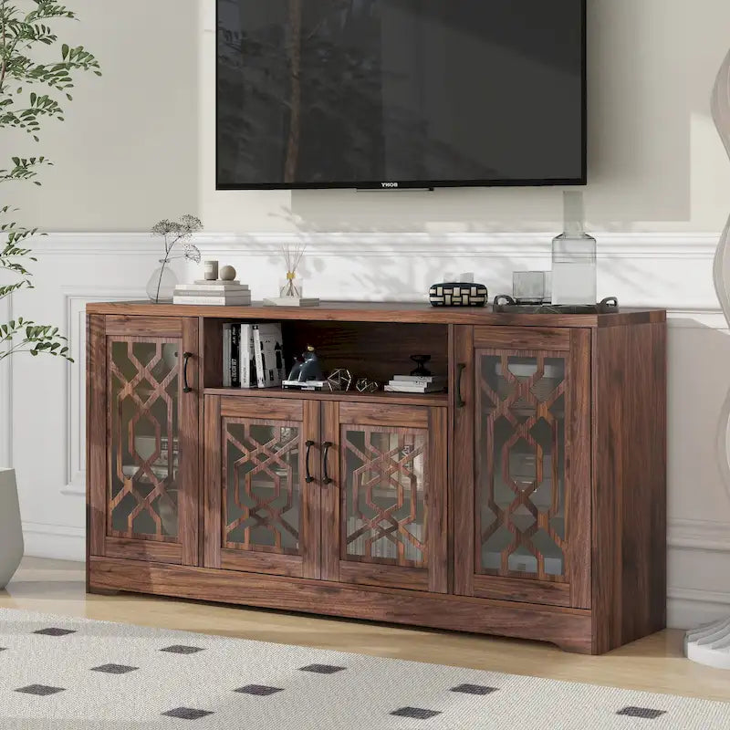 Rustic Wood Media Console TV Stand for 65"+ TVs with Open Storage Shelves