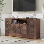 Rustic Wood Media Console TV Stand for 65"+ TVs with Open Storage Shelves