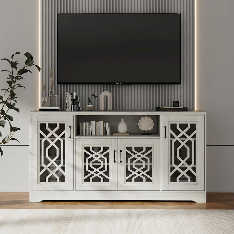 Rustic Wood Media Console TV Stand for 65"+ TVs with Open Storage Shelves