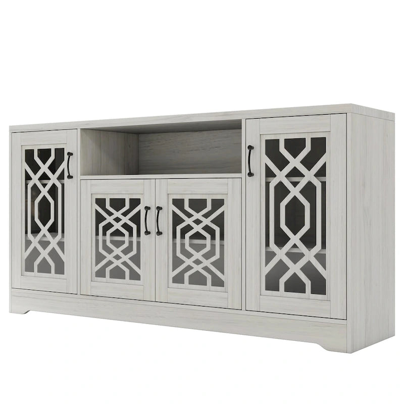 Rustic Wood Media Console TV Stand for 65"+ TVs with Open Storage Shelves