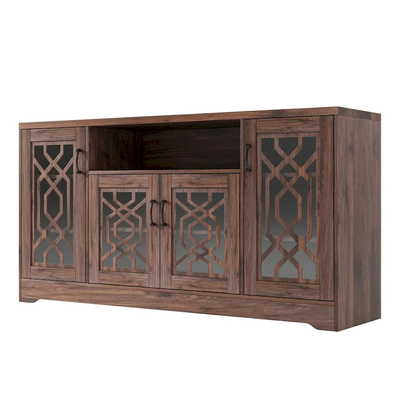 Rustic Wood Media Console TV Stand for 65"+ TVs with Open Storage Shelves