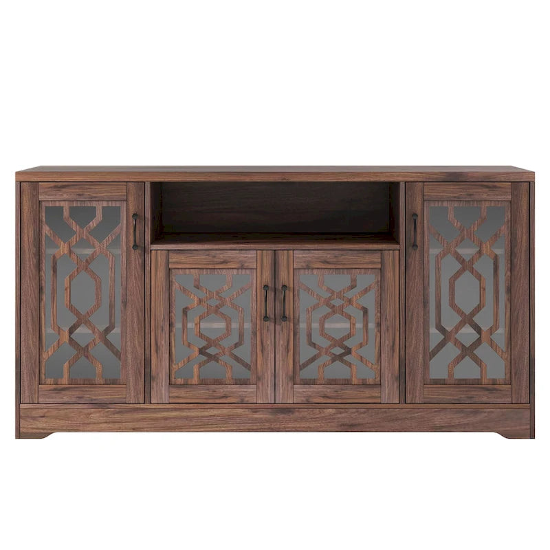 Rustic Wood Media Console TV Stand for 65"+ TVs with Open Storage Shelves