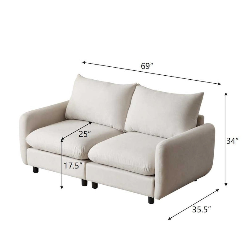 Modern 2-Seater Modular Upholstered Sectional Loveseat